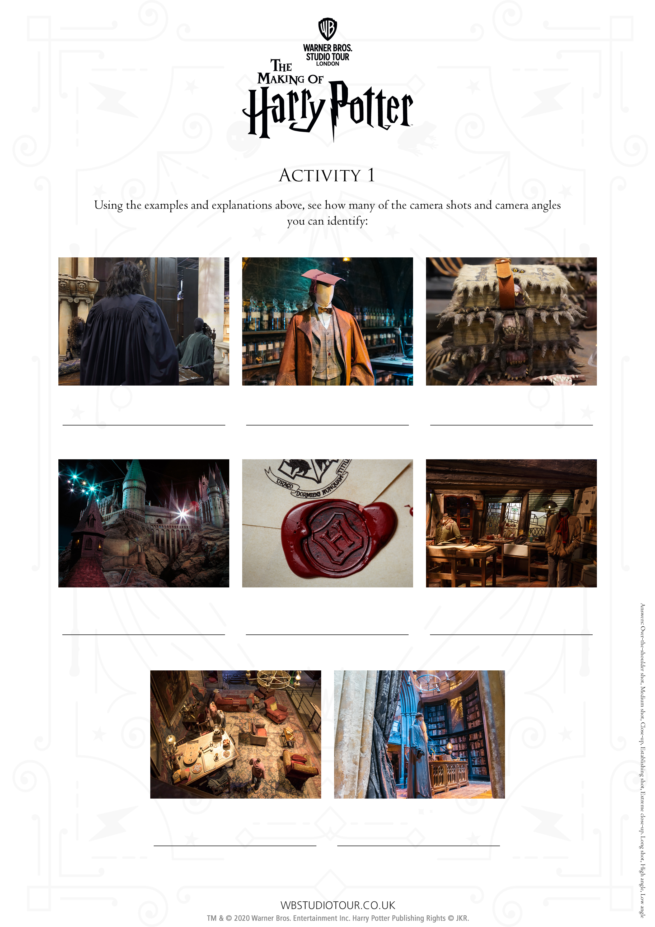 Camera Angles Activity Sheet page 1 - Studio Tour at Home