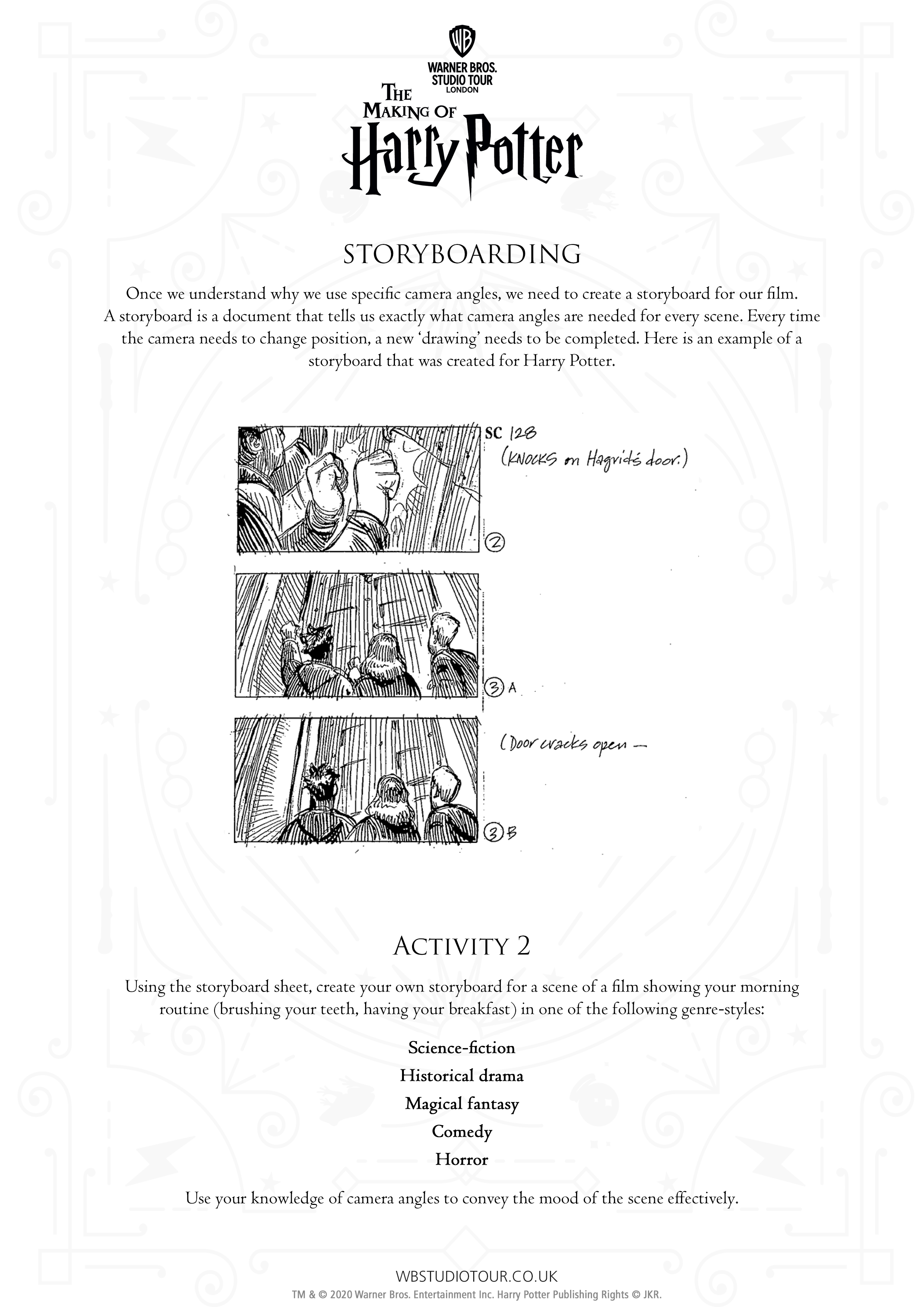 Camera Angles Activity Sheet page 2 - Studio Tour at Home