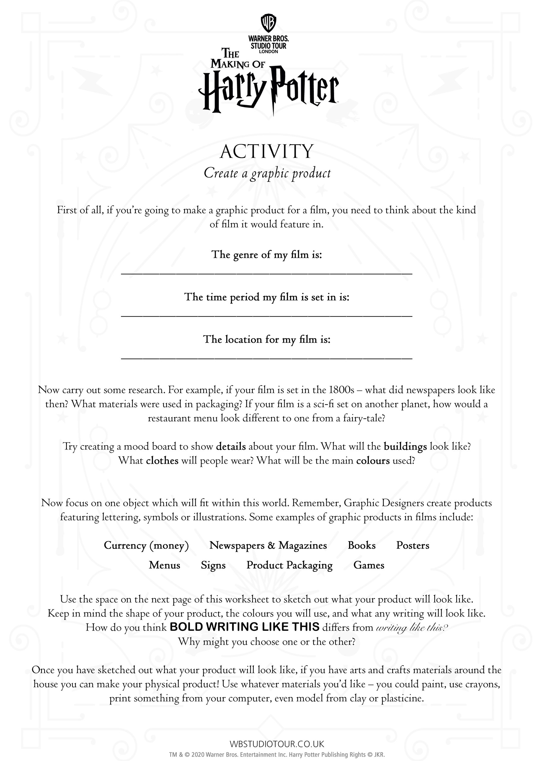 Graphic Design activity worksheets page 2 - Studio Tour at Home