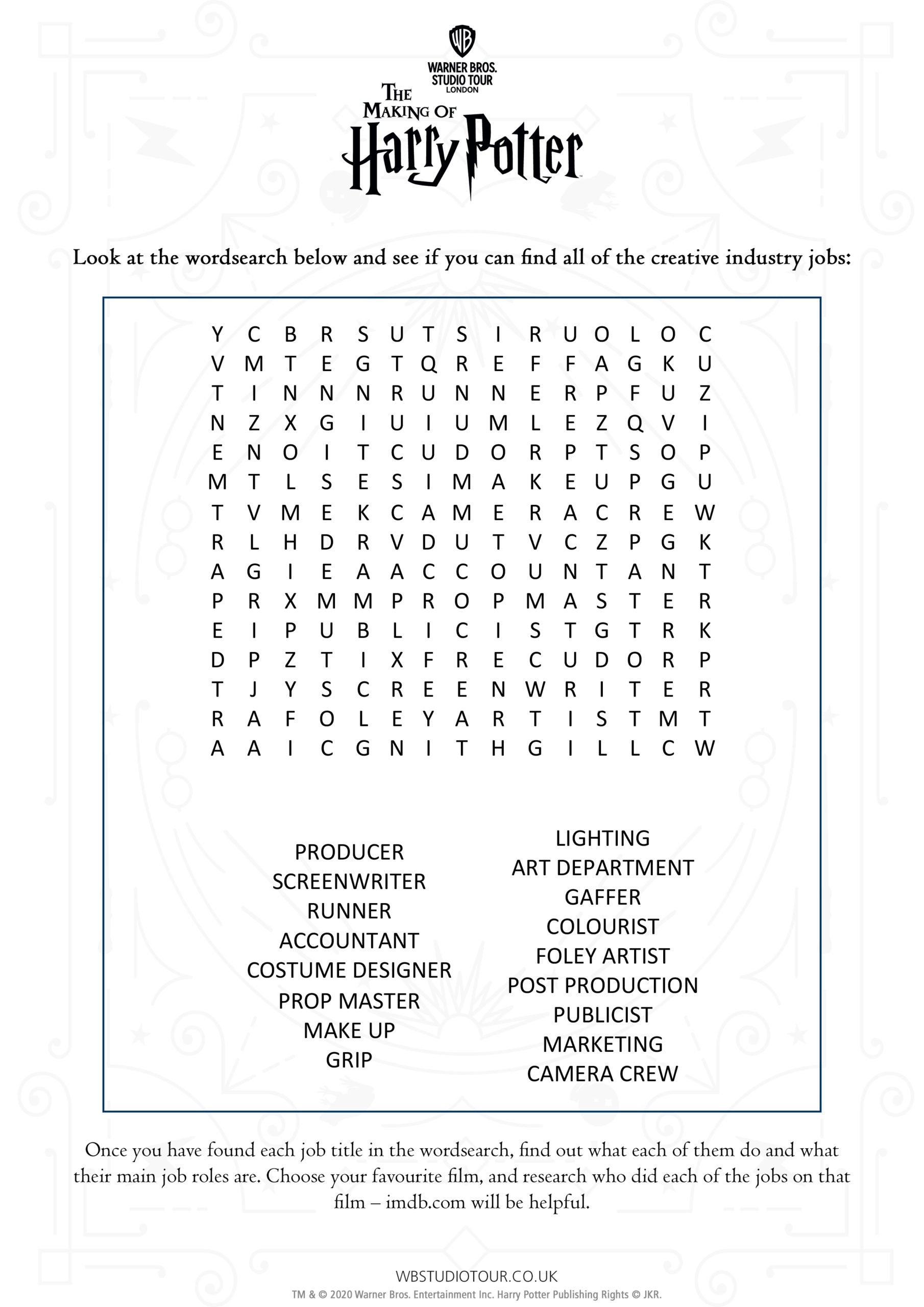 Careers activity worksheets page 2 - Studio Tour at Home